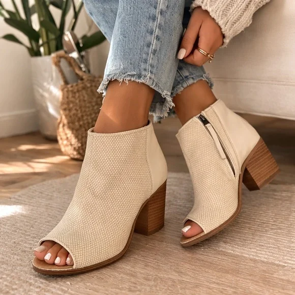 Toms Cream Open-Toe Ankle Boots