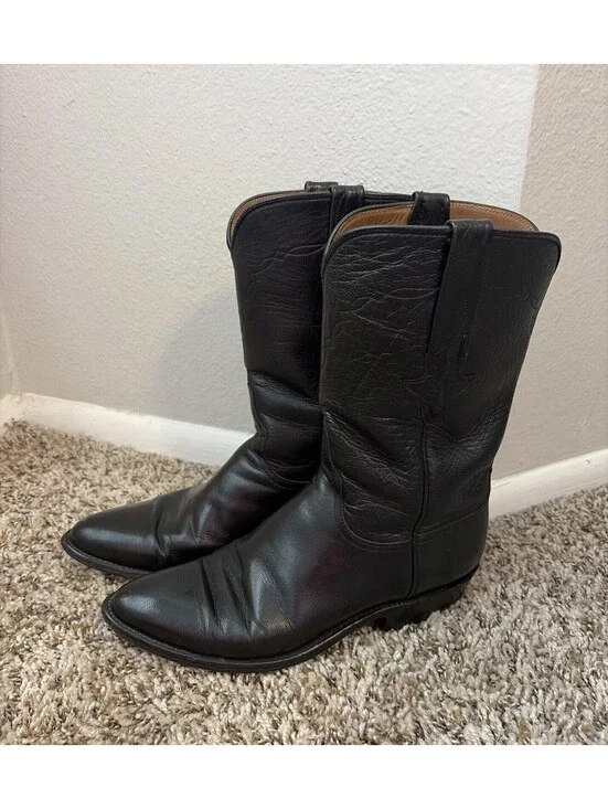 Lucchese Classics Black Leather Roper Boots Women’s Size 6.5 B Made in USA L7017