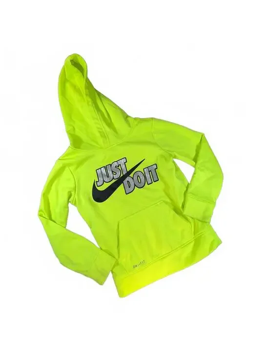 Nike Neon Volt Just Do It Dri-FIT Performance Hoodie Fleece Size 4/XS