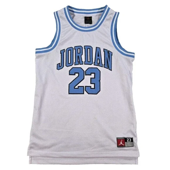 Boys Air Jordan #23 Basketball Jersey White Carolina Blue Youth Large 12-13 Yrs