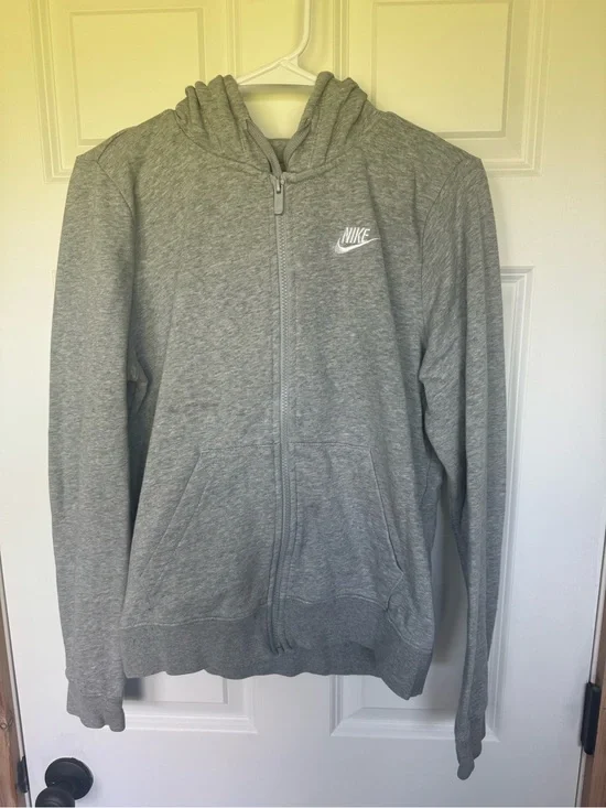 Nike Heather Gray Zip-Up Hoodie with White Logo