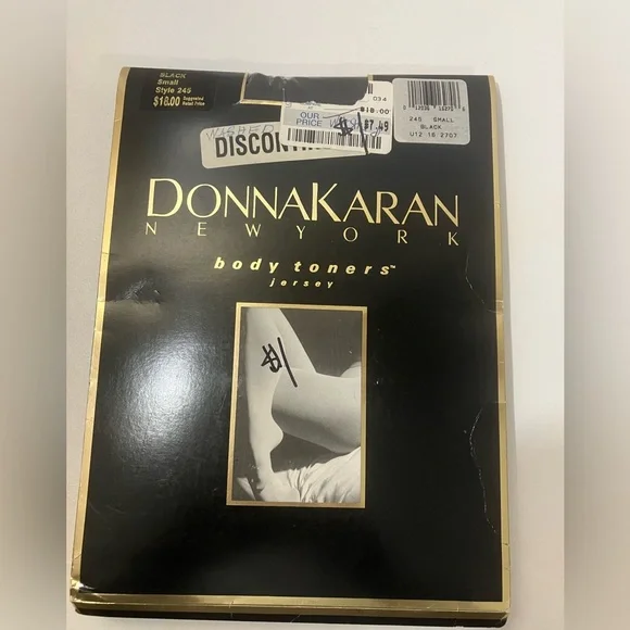 Vintage 1991 Donna Karan Body Toners Jersey Black Pantyhose Size Small Style 245