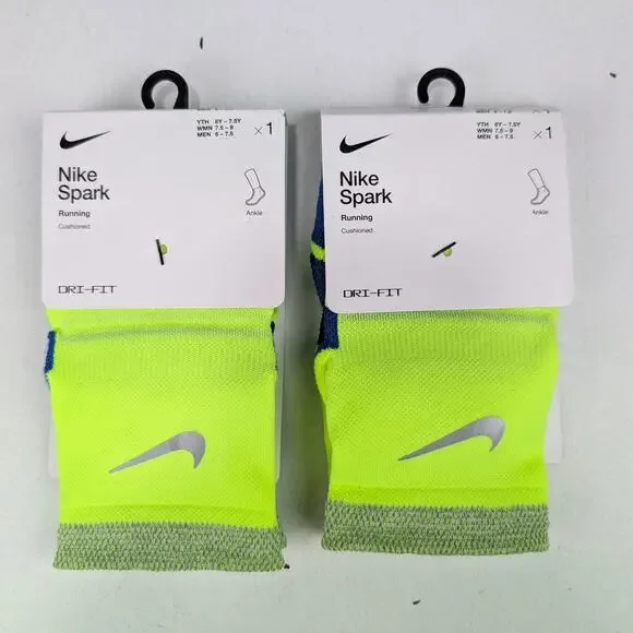 Nike Spark Ankle Running Socks 2 Pair Bundle - Volt - W7.5-9 - M6-7.5