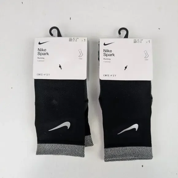 Nike 2 pk Dri-Fit Spark Cushioned Ankle Running Socks - Black - W7.5-9 M6-7.5