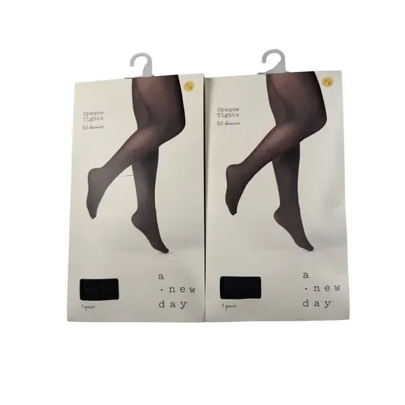 A New Day Opaque Tights Women's S/M Lot of 2 Heather Gray 50D NEW