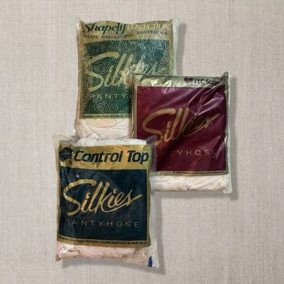 Vintage Silkies Pantyhose Lot of 3 Queen White Control Top Shapely TLC NOS USA