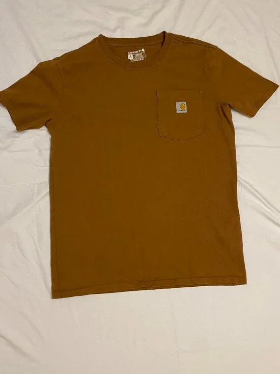 Carhartt Kids Pocket T Shirt Brown Size Small 4-6 K87-W Heavyweight Cotton