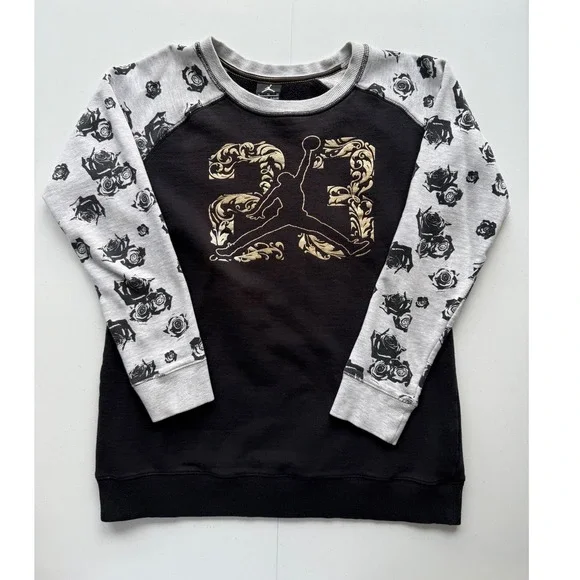 Nike Air Jordan 23 Crewneck Sweatshirt Youth XL Black White Gold Rose Raglan