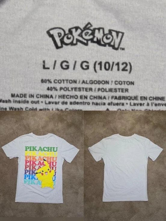 Kids Grey Pokemone Pikachu Tee Sz Lg 10/12