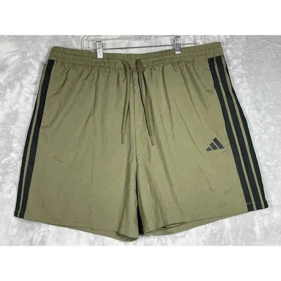 Adidas Mens 2XL Olive Green 3-Stripe 7 Inch Inseam Athletic Shorts New NWT