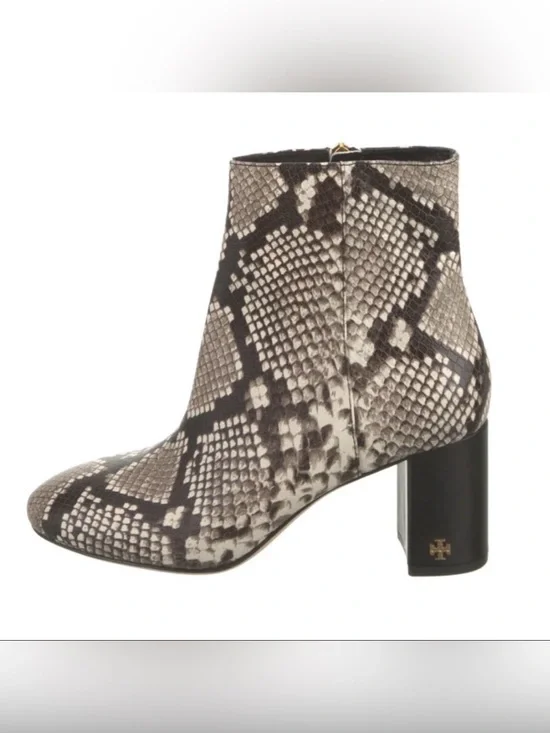 Tory Burch Brooke 70mm Snake Print Bootie Warm Roccia SZ 6 Designer Mob Wife