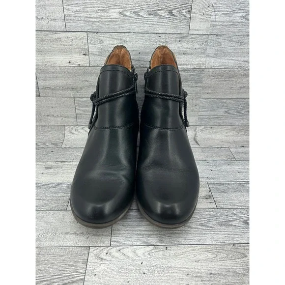 Pikolinos‎ Black Leather Ankle Boots Braided Cord Detail Women Sz EU 39 US 8.5