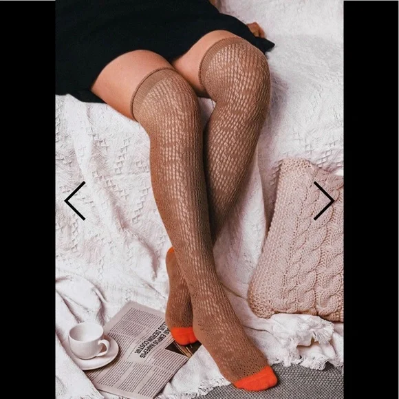 Geometric Patterns RED Over Knee Knitted Socks