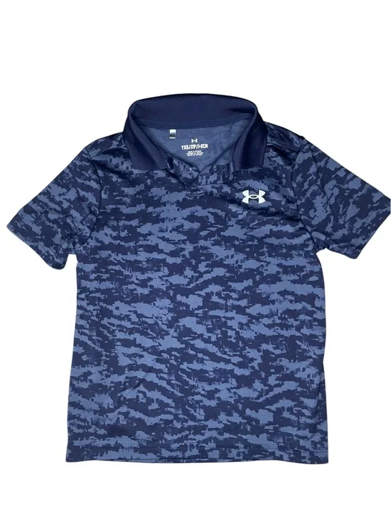 Under Armour Boys' Blue Camo Print Polo Shirt-XS