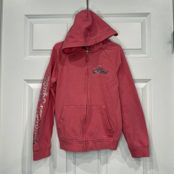 Disney Jumping Beans Girls Pink Princess‎ Squad Zip Up Hoodie Size 8