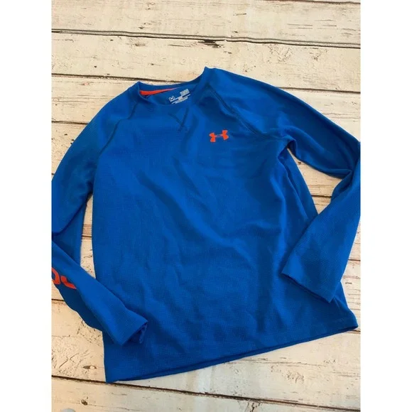 Under Armour Boys Blue Orange AllSeasonGear Long Sleeve Shirt Youth Large YLG