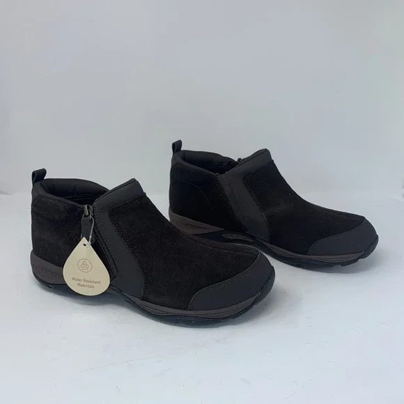 Easy Spirit Evony Ankle Boots Women's 12M Dark Brown Suede Casual Side Zip S0729