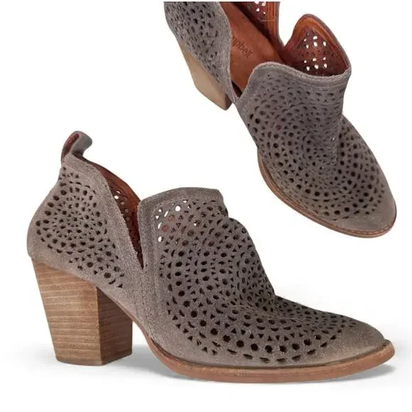 Jeffrey Campbell Brown Laser Cut Stacked Wood Ankle Boots Womens 9 Booties Fall