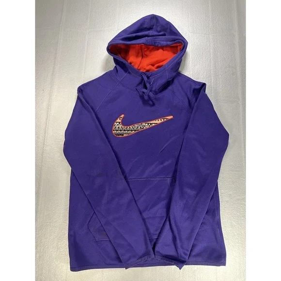Boys' Small Nike Dri-Fit Camo Swoosh Logo Graphic Therma Hoodie Purple / Orange‎