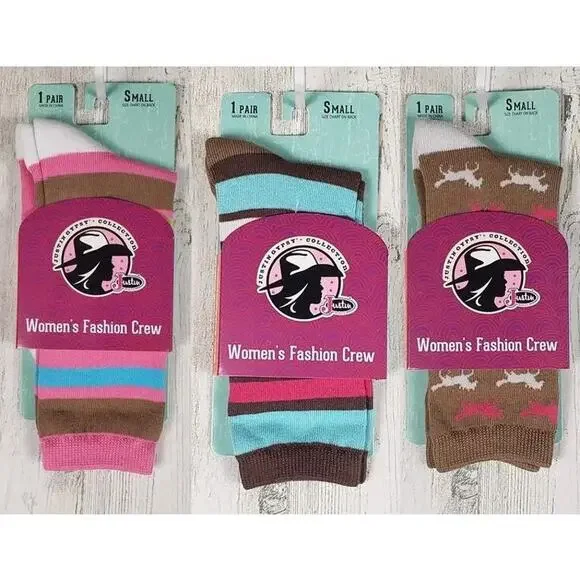 NWT Justin Boots 3 Pairs Fashion Cushioned Sole Crew Socks Women's Size Small