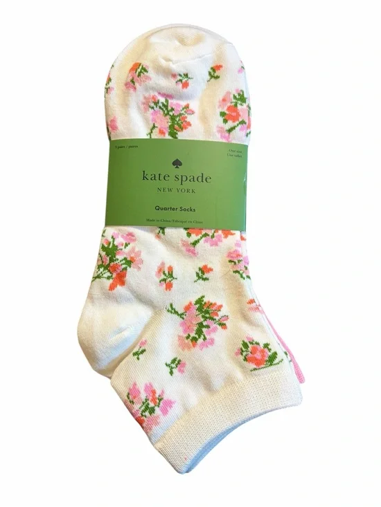 Kate Spade Pink & Coral Floral Cottagecore Quarter Socks Head Over Heels 3 Pack