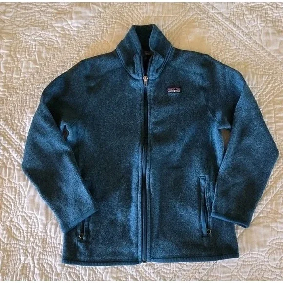 Patagonia Youth Boys Girls Medium Size 12 Better Sweater Zip Jacket Teal Blue