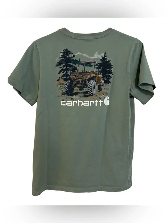 Boys 10-12 Medium Carhartt Olive Green Off-Road Graphic Short Sleeve Tee