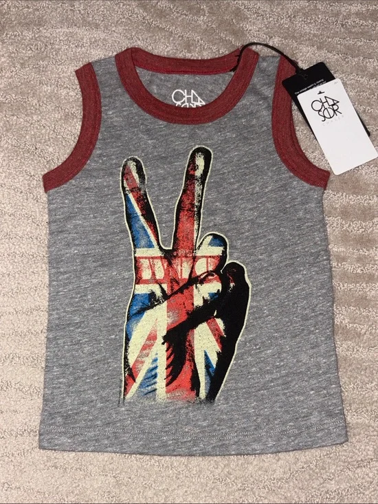 NEW Chaser British flag peace sign hand tank top