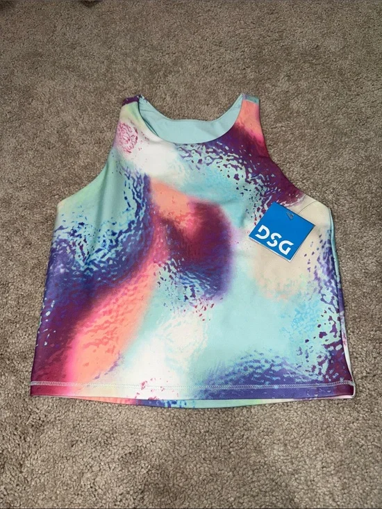 DSG Girls Aqua Purple Pink Abstract High-Neck shelf tank