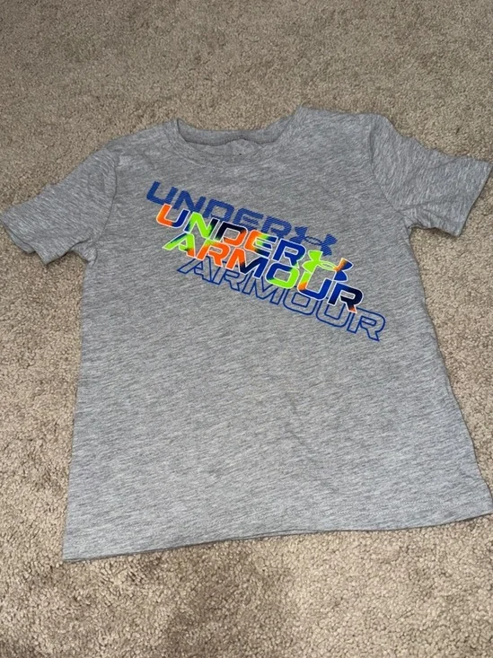 Under Armour Gray Heather Tee with Neon Multicolor Logo