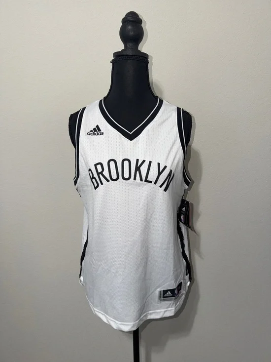 adidas White & Black Brooklyn Basketball Jersey