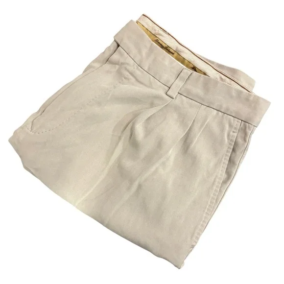 TOMMY BAHAMA Silk Cotton Shorts Mens 36 Khaki Pleated Chino Relaxed