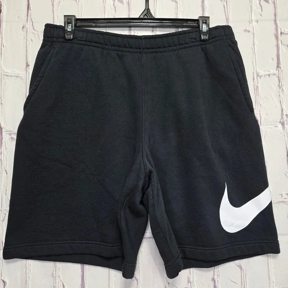 Nike Fleece Shorts Black Oversized Swoosh Logo Athletic Gym Mens 2XL BV2721-010