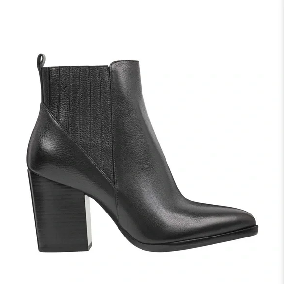 Marc Fisher Alva Black Leather Pointed Toe Ankle Pull On Booties Size 10 Women’s