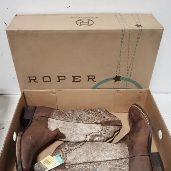 Roper Lacy Mae Fashion Square Toe Leather Boots Woman's Size 8 1/2 New in Box