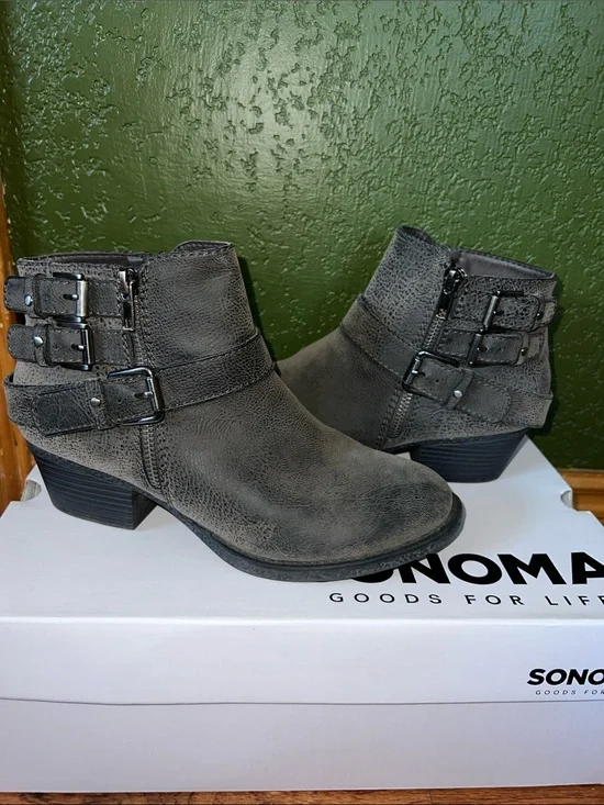 Sonoma Distressed Gray Double-Buckle Ankle Booties