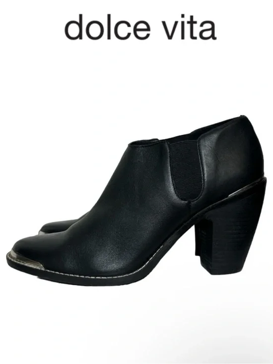 DOLCE VITA CARLIN BLACK LEATHER METAL TOE WESTERN CHELSEA ANKLE BOOTS SIZE 10