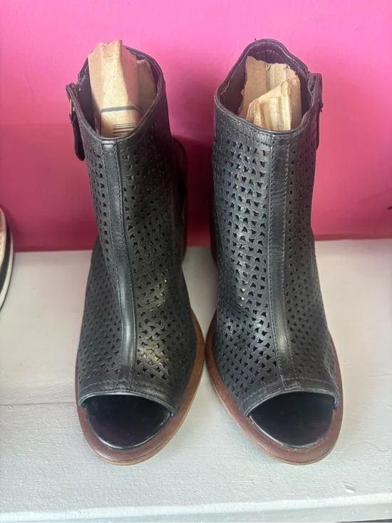 Kelsi Dagger Black Perforated Open-Toe Ankle Booties