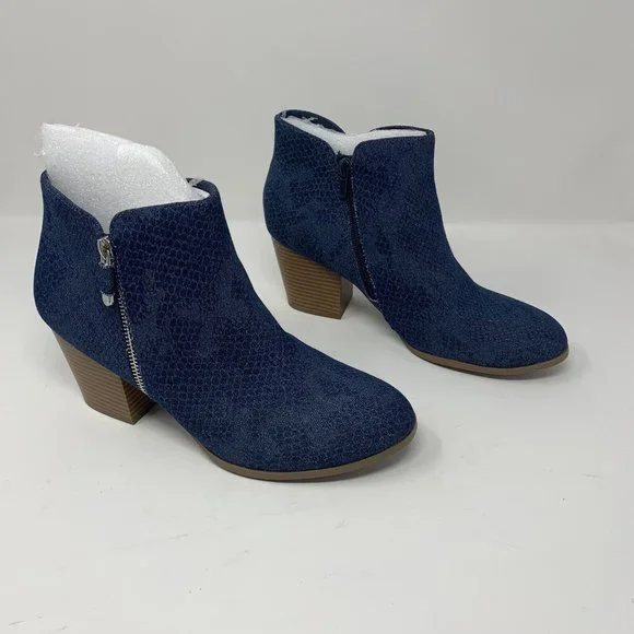 Style & Co‎ Masrinaa Ankle Booties Women's 5.5M Blue Snake Denim Side Zip S0646