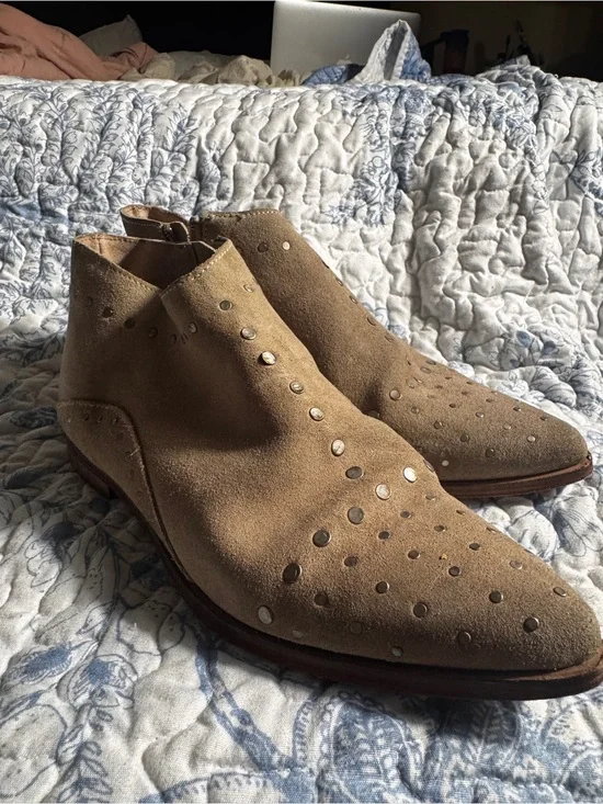 Free People Beige Suede Ankle Booties