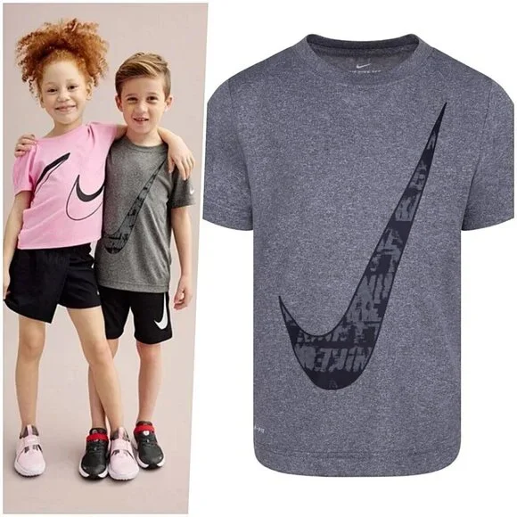 Nike Boys Swoosh Logo Lightweight Dri-FIT Short Sleeve Tee Gray XS 3Y 4Y