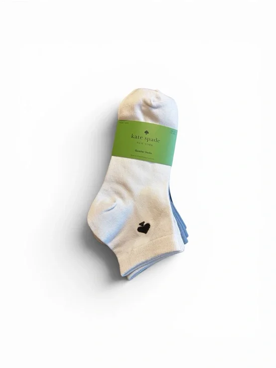 Kate Spade Head Over Heels Quarter Socks 3 Shades of Blue 6 Pack Spade Logo