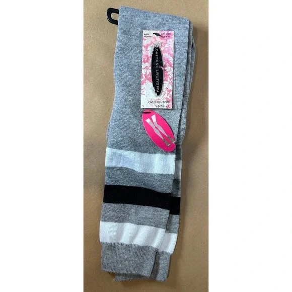 Chinese Laundry Womens Over The Knee Socks Grey Striped Knit Legwear