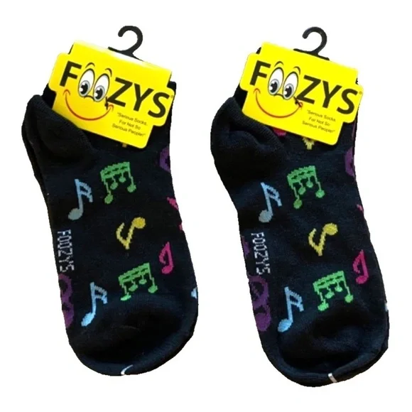 Foozys Women's Ankle Socks: 2 Pair Set;‎ Musical Notes; Black; Women's Size 9-11