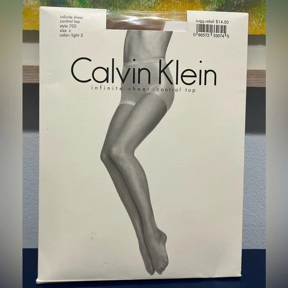 Calvin Klein Infinite Sheer Control Top Pantyhose Sz C Light 3 #705 Vintage 90s