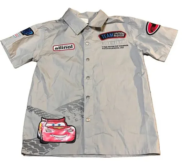 Boys Disney Store Cars Lightning McQueen Short Sleeve Button Shirt Sz 9 / 10