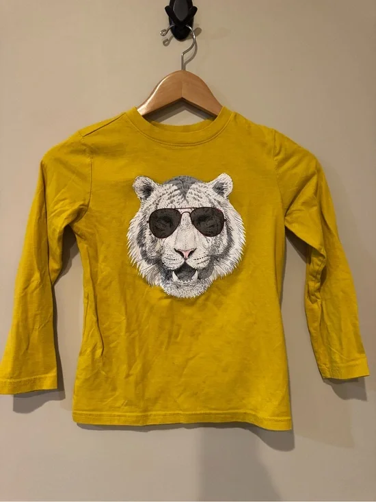 Cat & Jack Mustard Yellow Long-Sleeve Tiger Face Tee