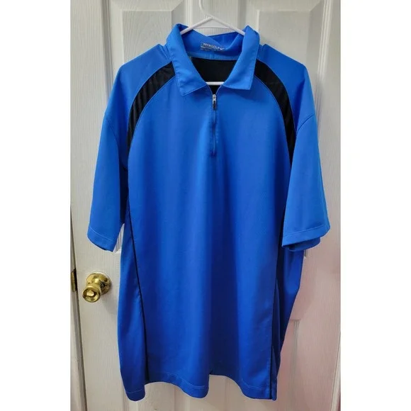 Nike Golf Nike Fit Dry Mens XXL 2X Blue Black Short Sleeve 1/4 Zip EUC