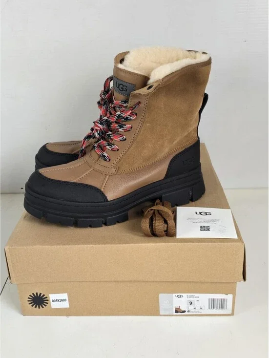 UGG Ashton Addie Chestnut Waterproof Leather Short Snow Boots Size 9 Women NIB