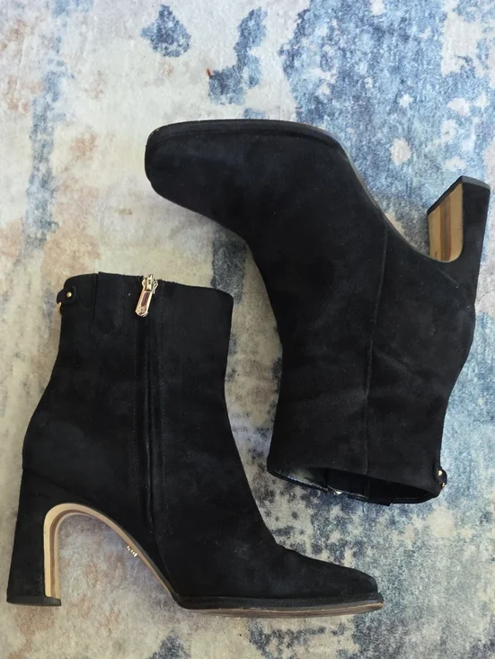 Sam Edelman Black Suede Ankle Boots with Gold Zip Detail